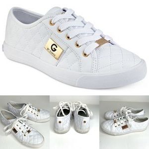 guess white quilted sneakers